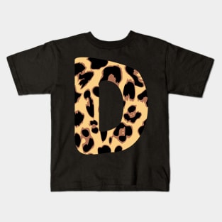 Letter D Initial Cheetah Monogram Sticker Kids T-Shirt